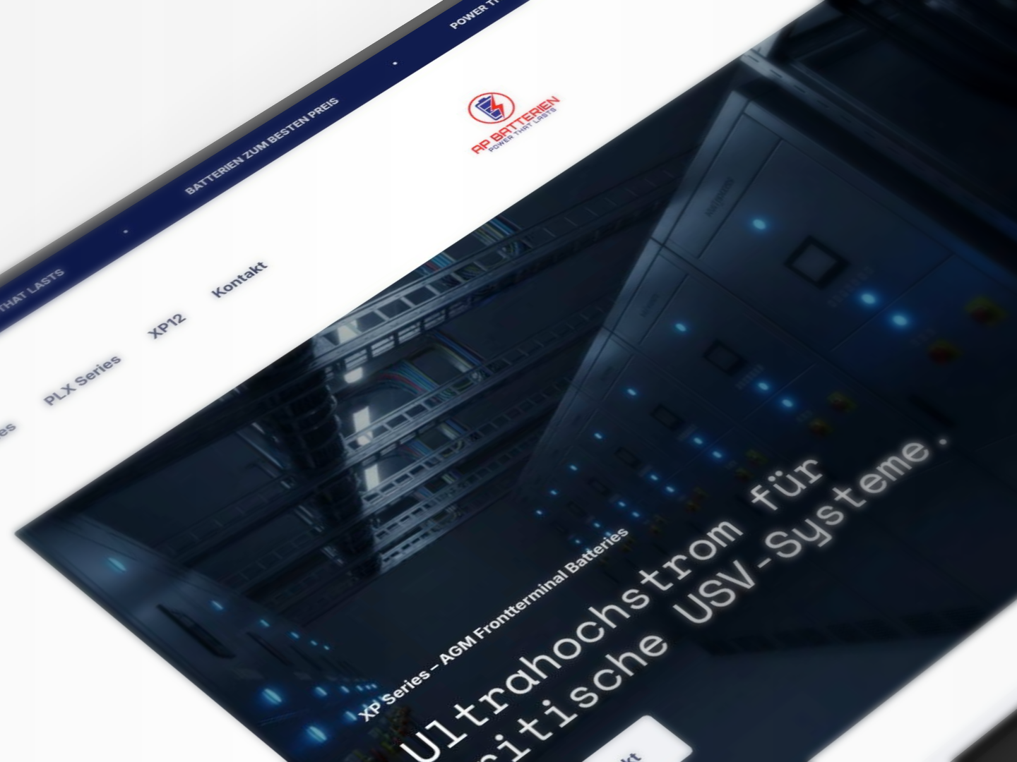 Startseite des von oha! digital umgesetzten Industrie-Onlineshops für AP-Batterien