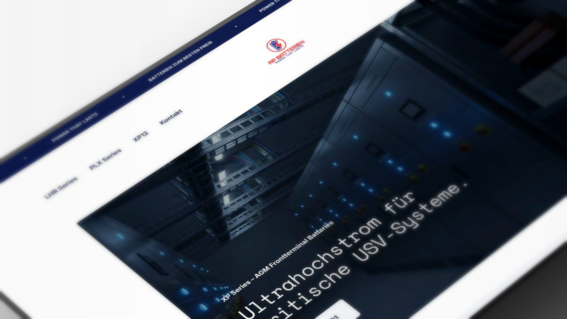 Startseite des von oha! digital umgesetzten Industrie-Onlineshops für AP-Batterien
